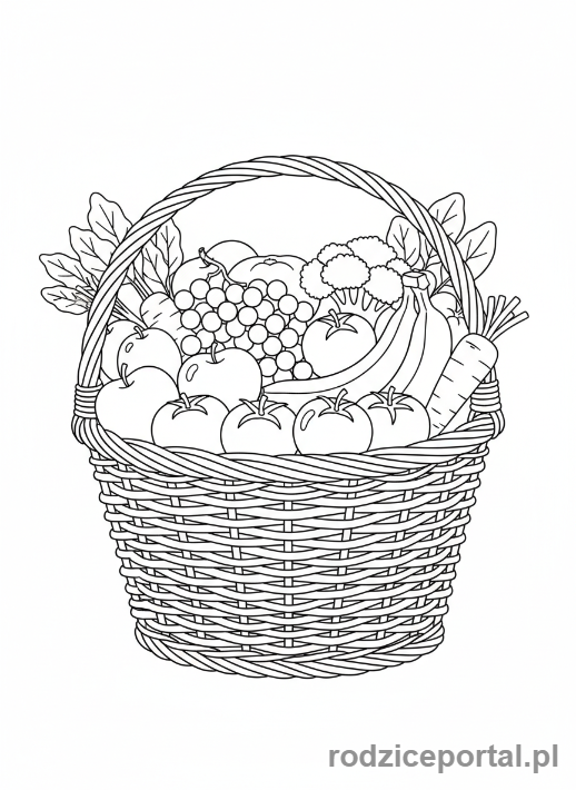 Kolorowanka Piramida Żywienia - Koszyk pełen owoców i warzyw
