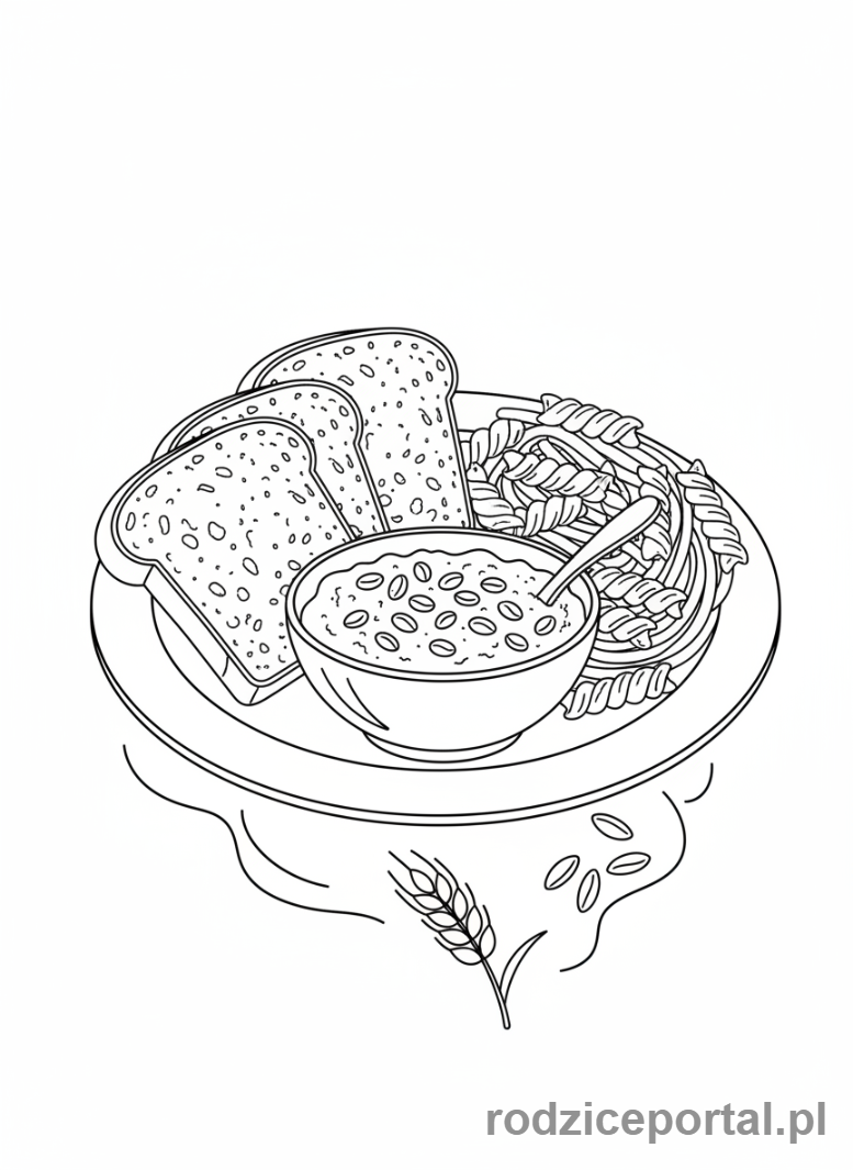 Kolorowanka Piramida Żywienia - Produkty zbożowe na talerzu