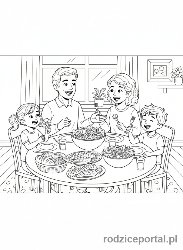 Kolorowanka Piramida Żywienia - Rodzina je zdrowy posiłek