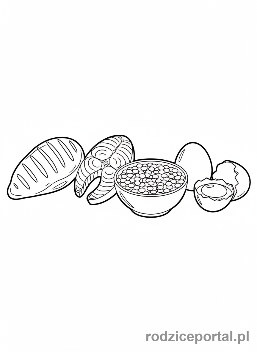 Kolorowanka Piramida Żywienia - Źródła białka: mięso, ryby, rośliny