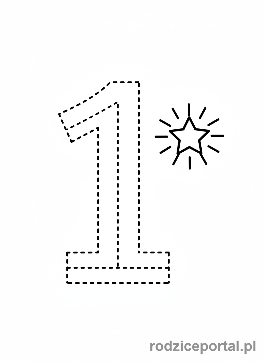 Kolorowanka Pisanie Po Śladzie - Cyfra 1 i gwiazdka do śledzenia