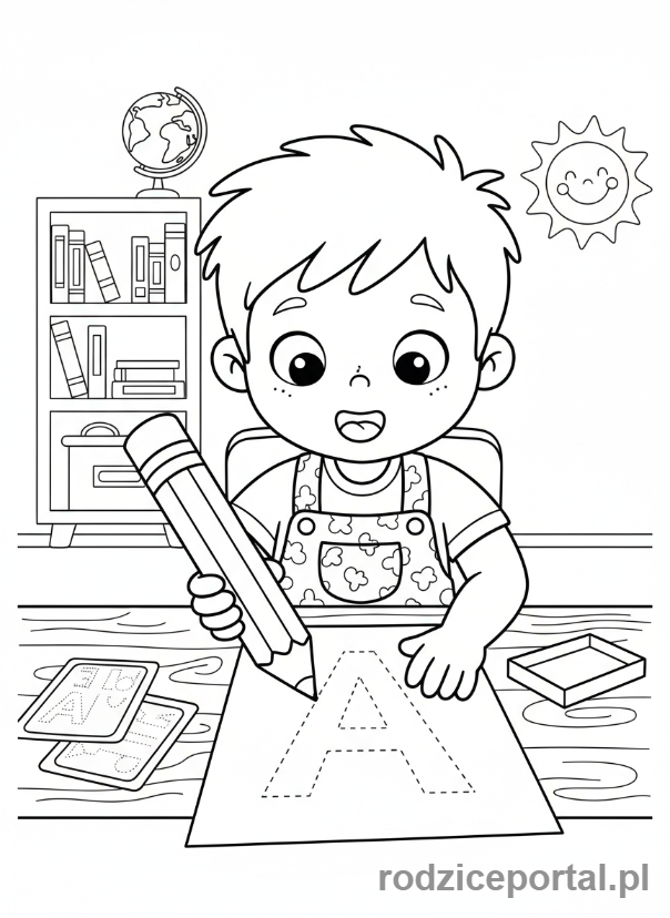 Kolorowanka Pisanie Po Śladzie - Dziecko pisze literę po śladzie