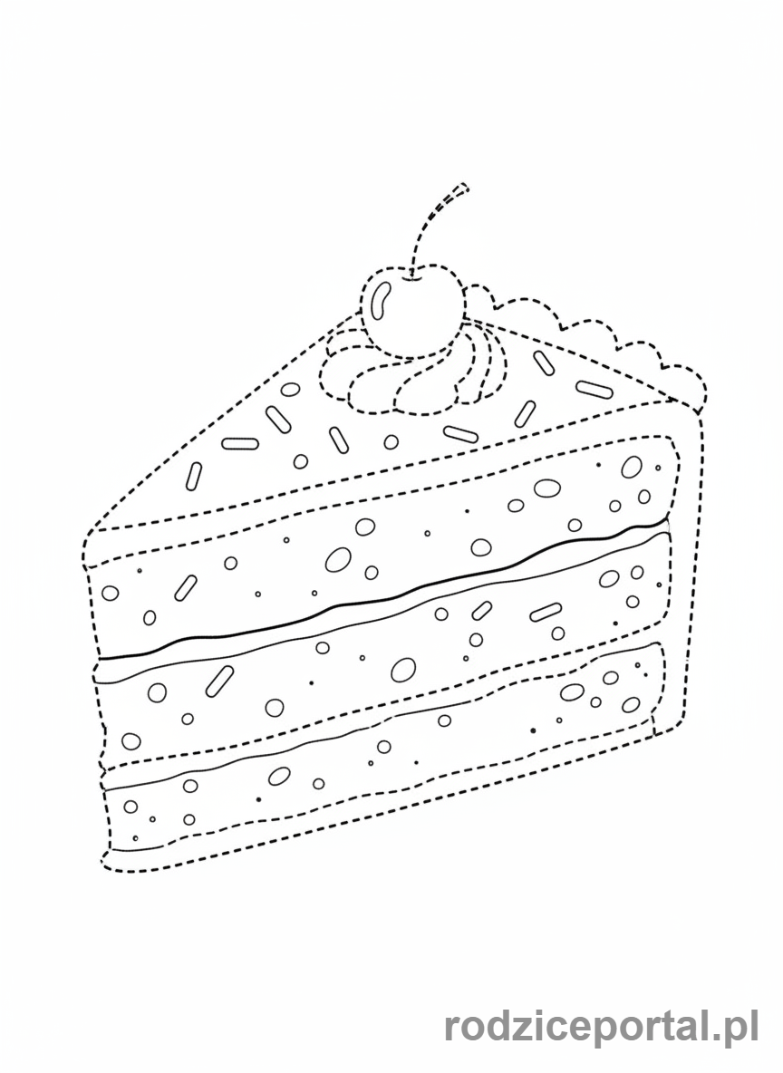 Kolorowanka Pisanie Po Śladzie - Kawałek tortu do obrysowania