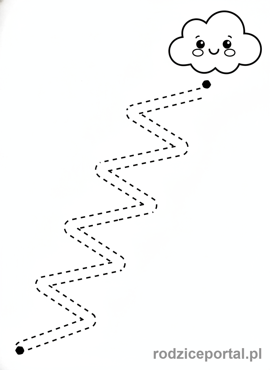 Kolorowanka Pisanie Po Śladzie - Linie zygzakowe i chmurka