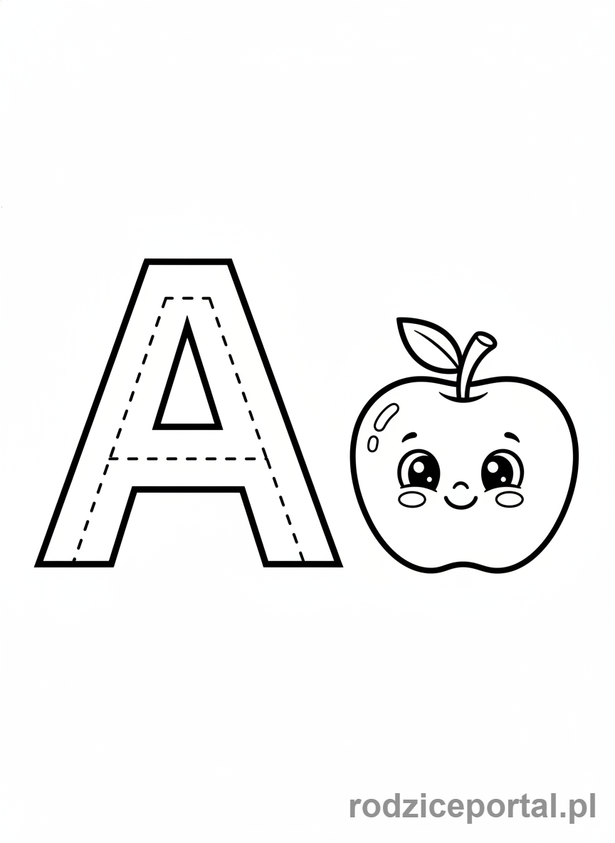 Kolorowanka Pisanie Po Śladzie - Litera A i jabłko do śledzenia