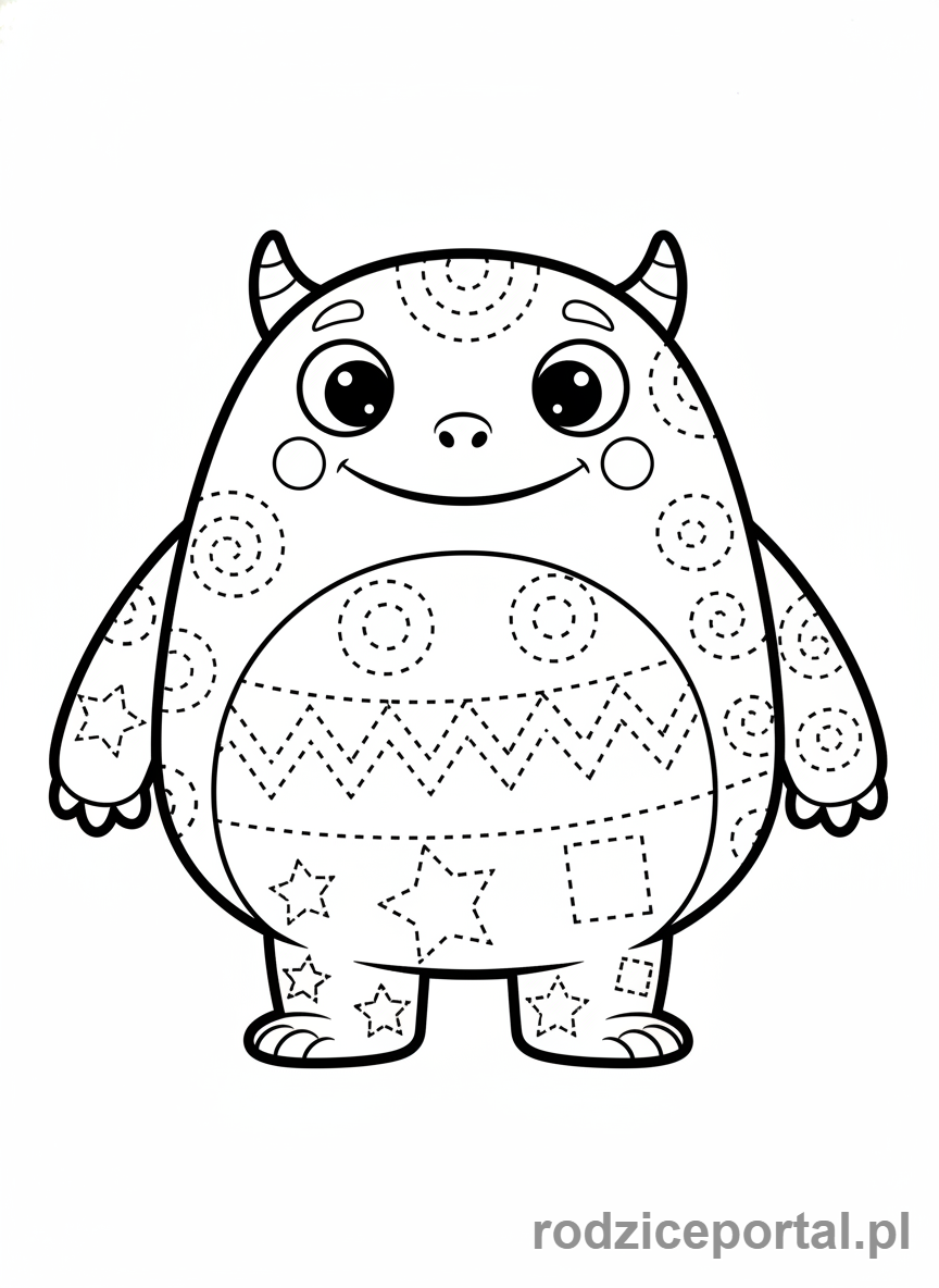 Kolorowanka Pisanie Po Śladzie - Przyjazny potworek ze wzorami do śledzenia