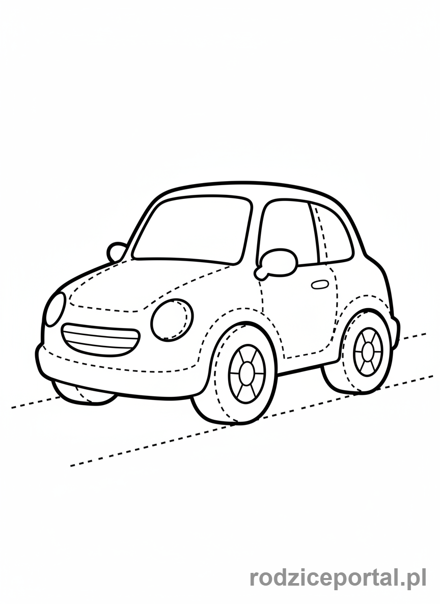 Kolorowanka Pisanie Po Śladzie - Samochód i jego koła do śledzenia