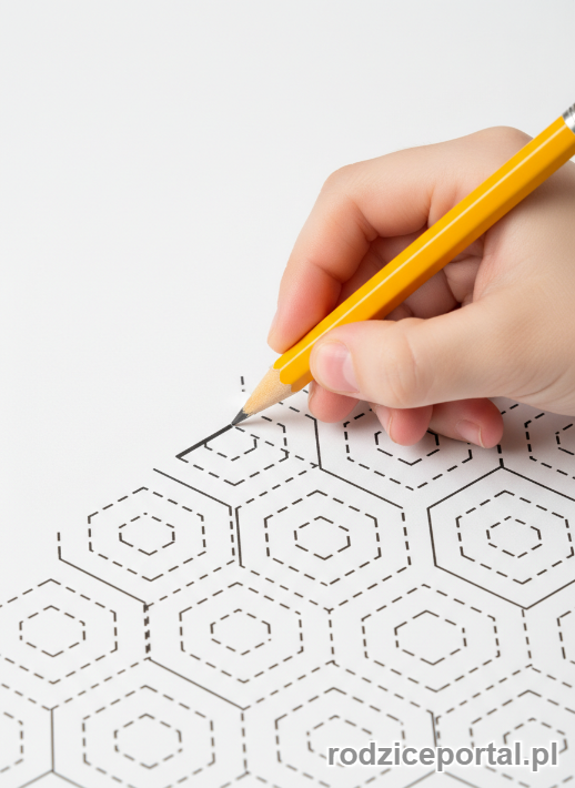 Kolorowanka Pisanie Po Śladzie - Zbliżenie dłoni piszącej po kropkach