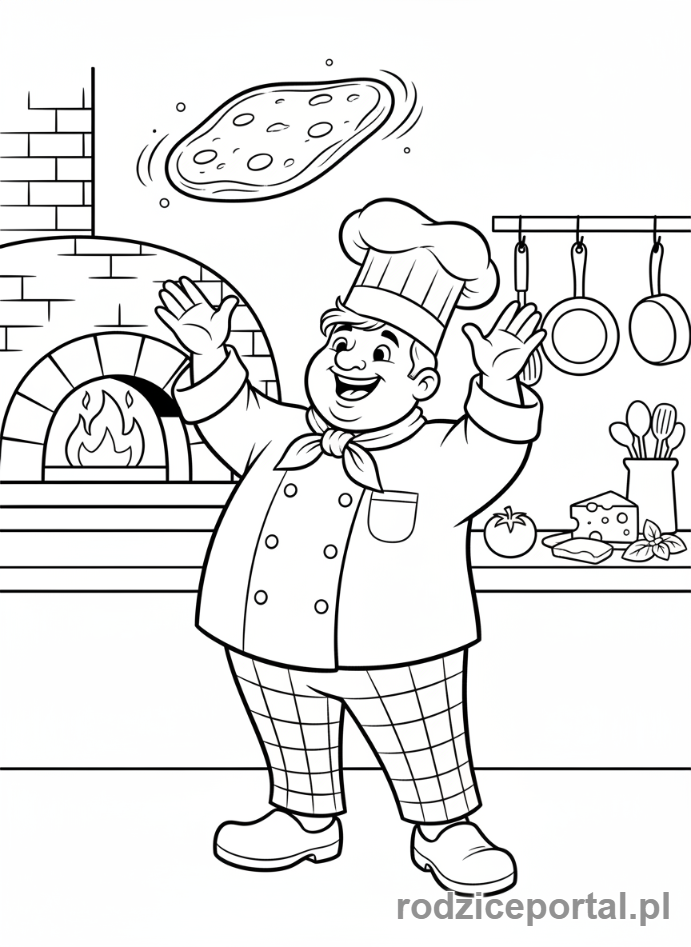 Kolorowanka Pizza - Kucharz robi pizze