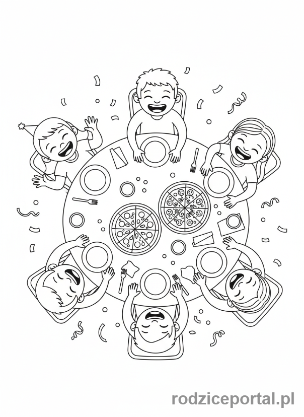 Kolorowanka Pizza - Przyjecie z pizza