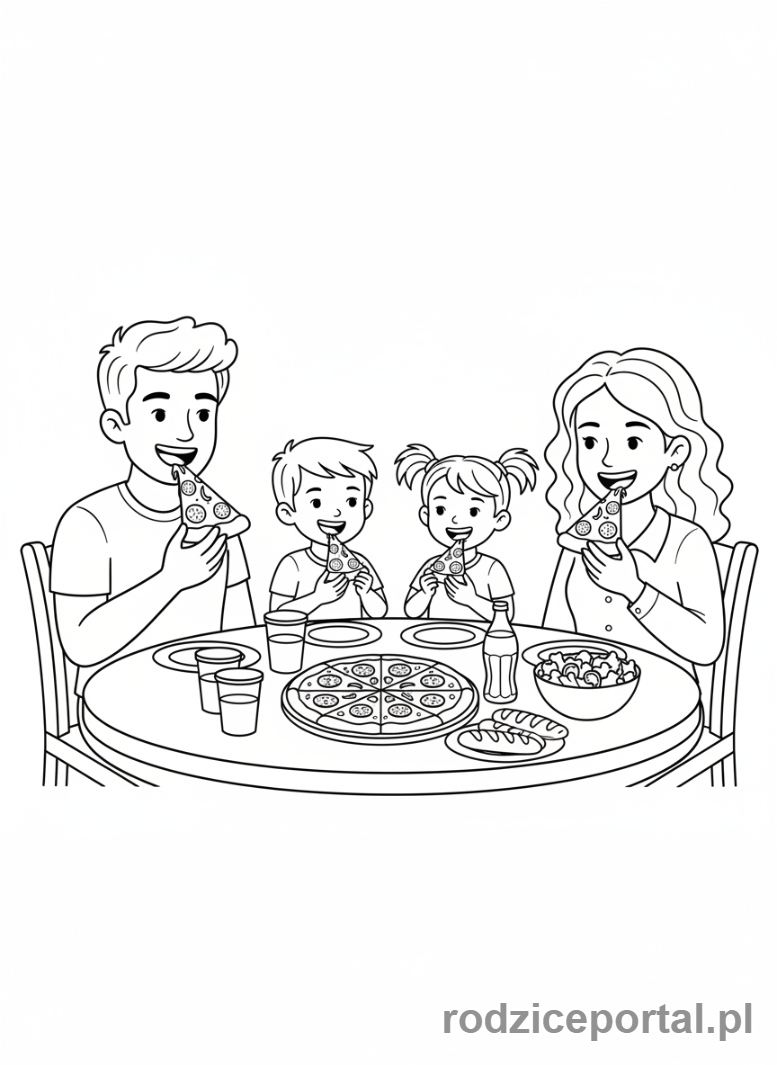 Kolorowanka Pizza - Rodzinny obiad pizza