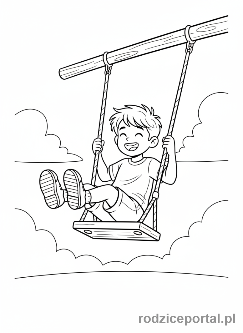 Kolorowanka Plac Zabaw - Chlopiec na hustawce