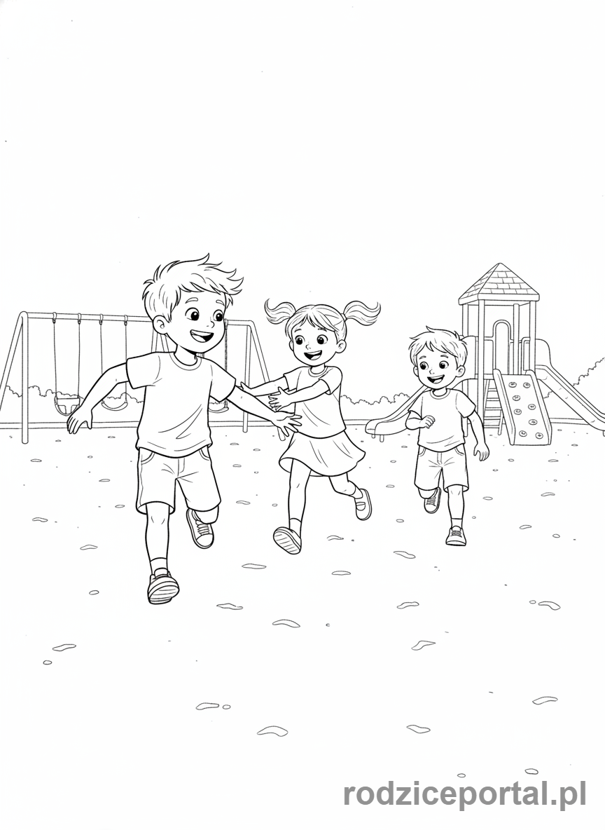 Kolorowanka Plac Zabaw - Dzieci biegajace