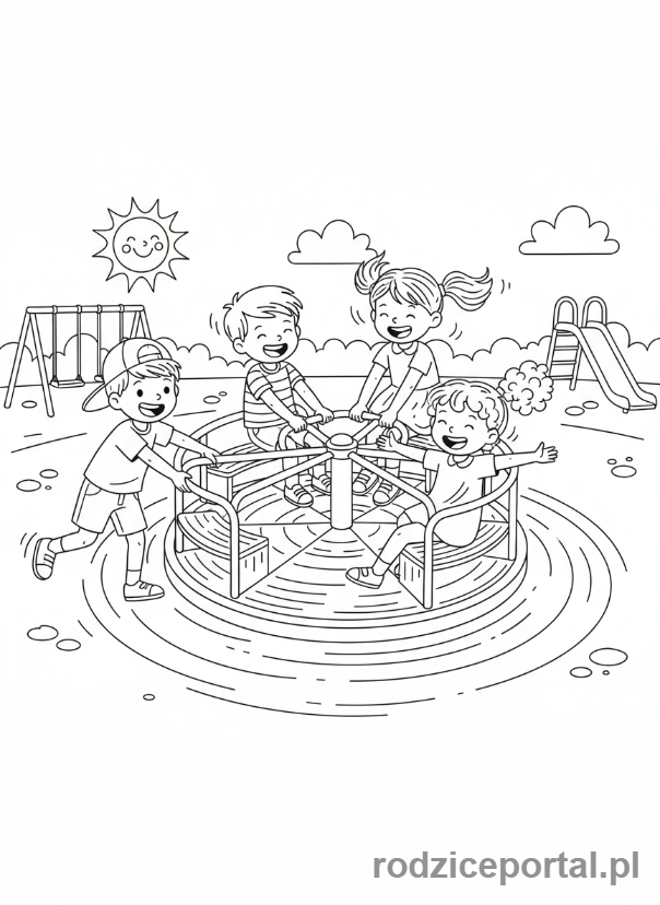 Kolorowanka Plac Zabaw - Karuzela z dziecmi
