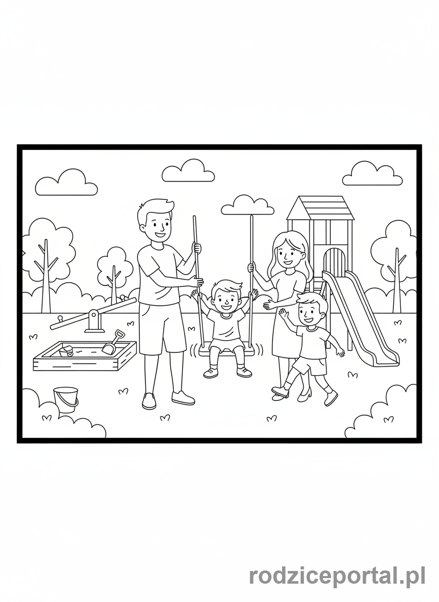 Kolorowanka Plac Zabaw - Rodzice i dzieci