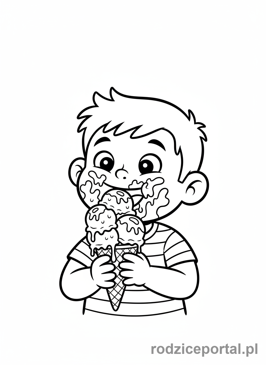 Kolorowanka Plan Dnia Dziecka - Dziecko jedzące lody na słońcu