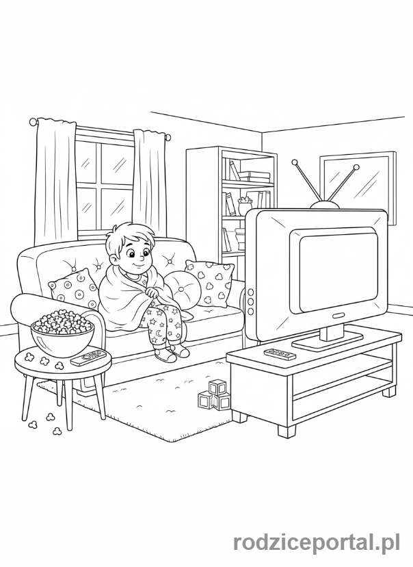 Kolorowanka Plan Dnia Dziecka - Oglądanie ulubionej bajki na kanapie