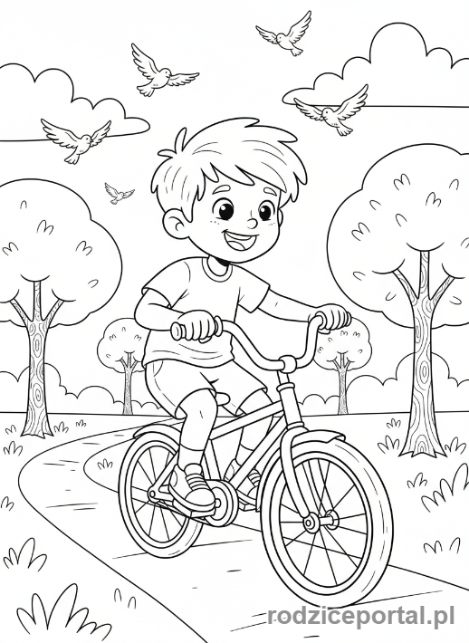 Kolorowanka Plan Tygodnia - Chłopiec jeździ na rowerze