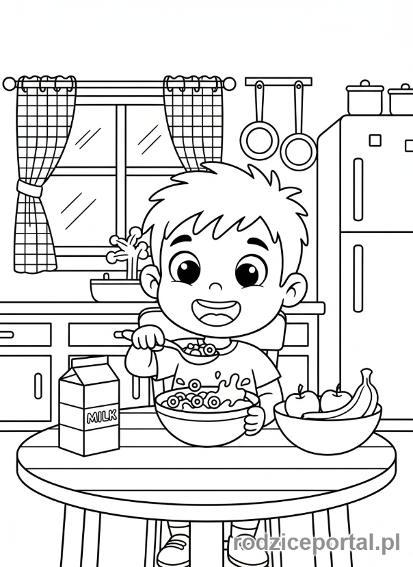 Kolorowanka Plan Tygodnia - Dziecko je śniadanie