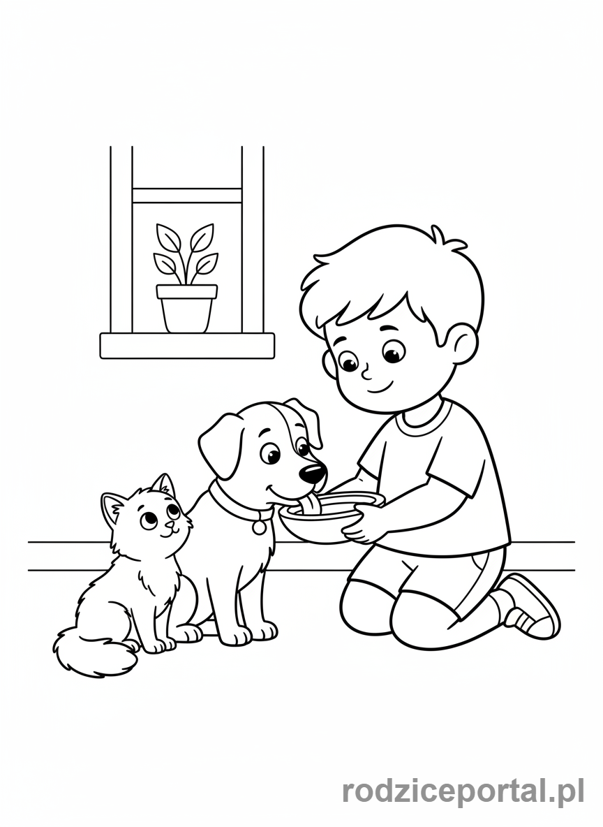 Kolorowanka Plan Tygodnia - Dziecko karmi zwierzątko