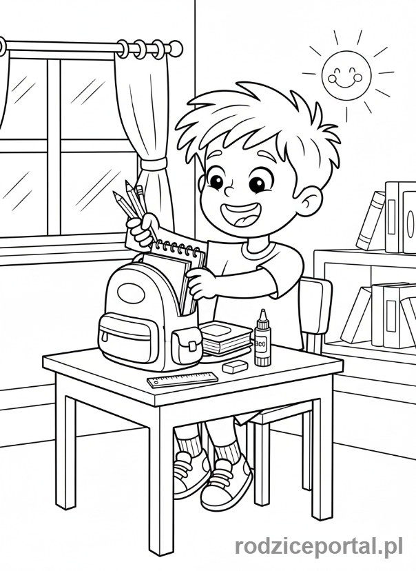 Kolorowanka Plan Tygodnia - Dziecko organizuje przybory
