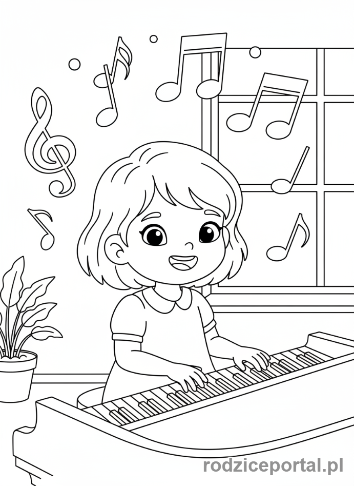 Kolorowanka Plan Tygodnia - Dziewczynka gra na pianinie
