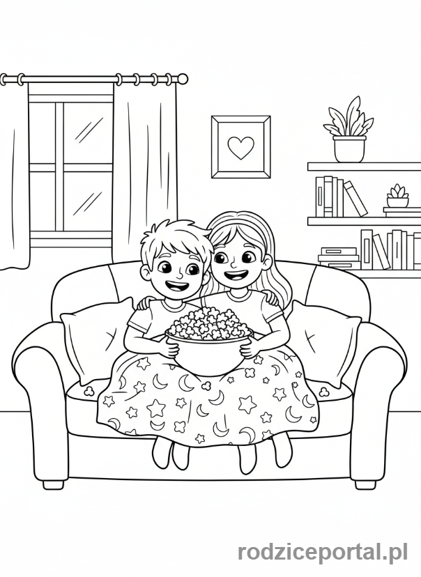 Kolorowanka Plan Tygodnia - Rodzeństwo ogląda film