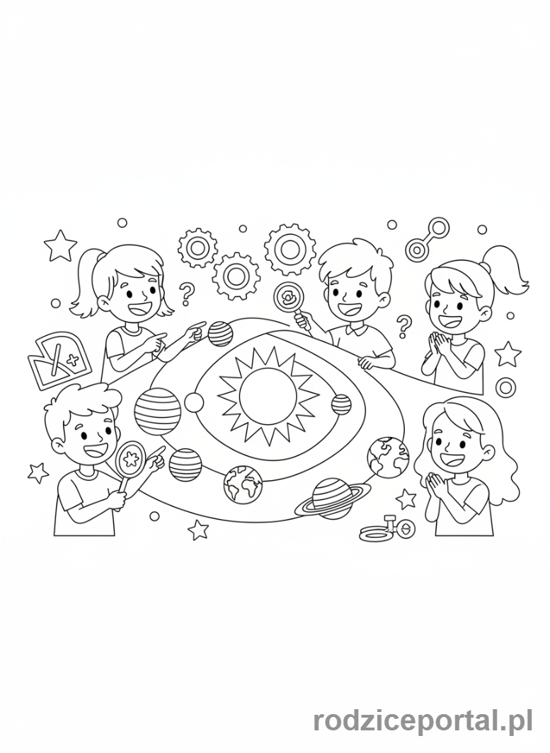Kolorowanka Planety Układ Słoneczny - Dzieci odkrywają Układ Słoneczny