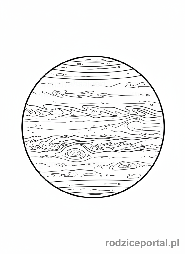 Kolorowanka Planety Układ Słoneczny - Jowisz Wielka Czerwona Plama