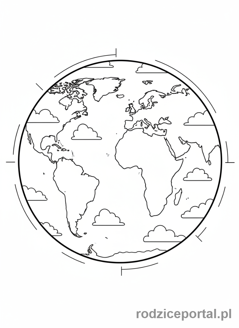 Kolorowanka Planety Układ Słoneczny - Ziemia kontynenty
