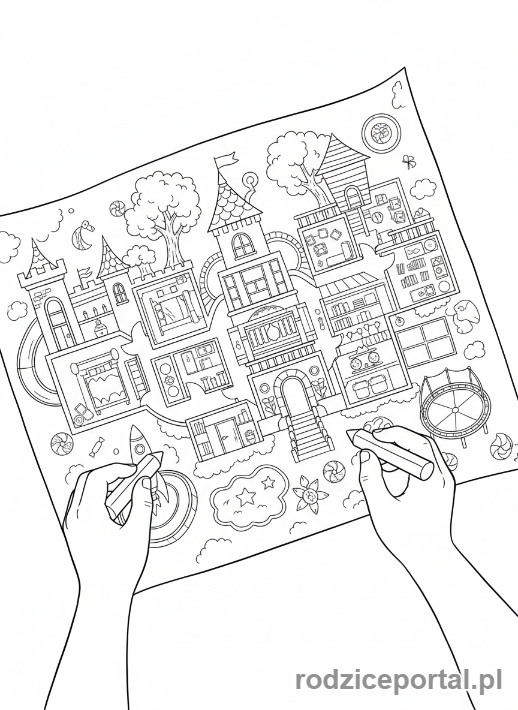 Kolorowanka Planowanie - Dziecko rysujące plan wymarzonego domu.