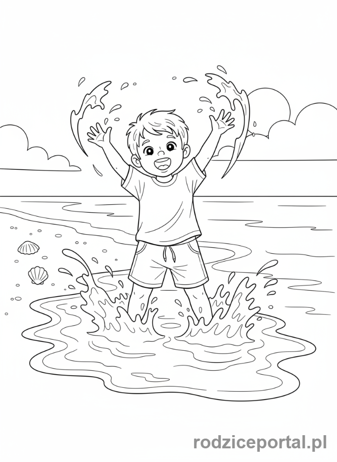 Kolorowanka Plaża Zadania - Bawi się w falach