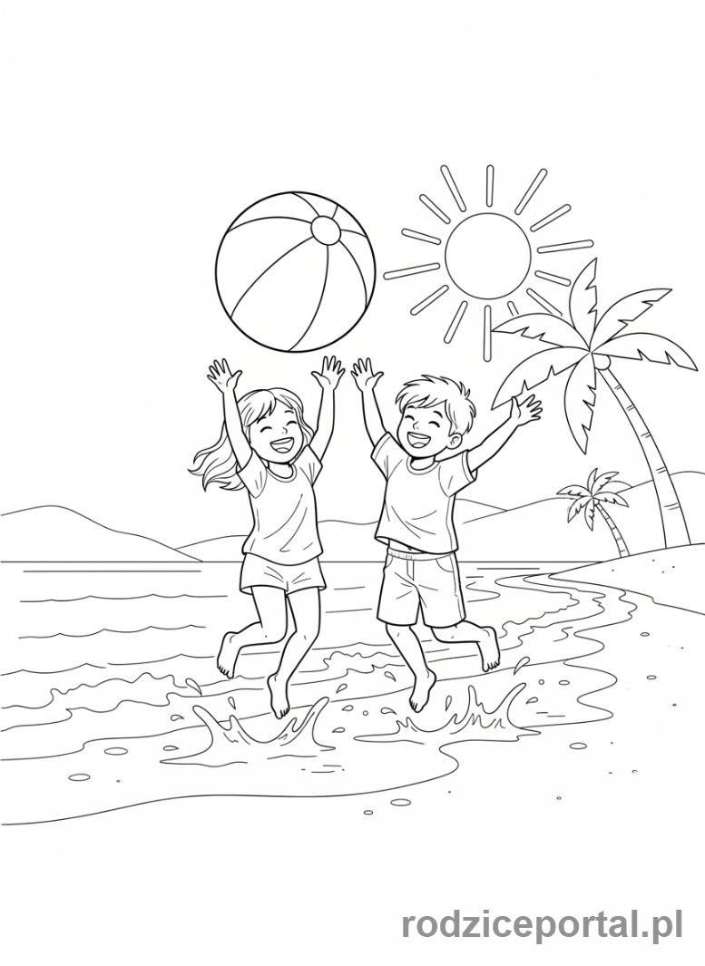 Kolorowanka Plaża Zadania - Gra w piłkę plażową