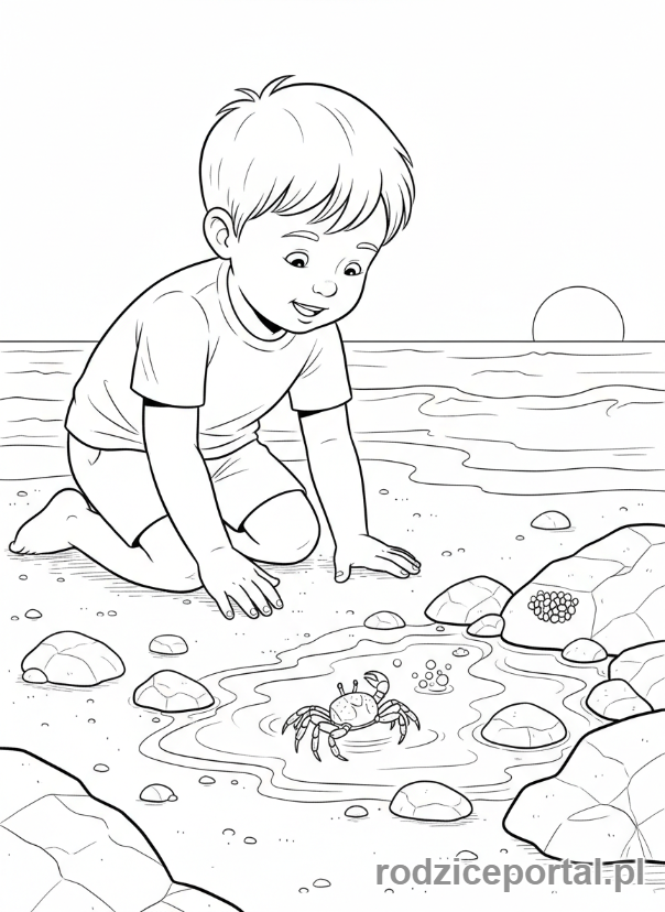 Kolorowanka Plaża Zadania - Obserwuje kraba