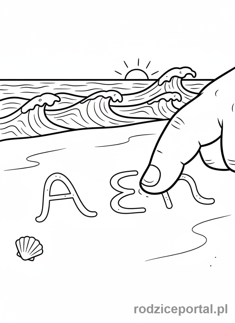 Kolorowanka Plaża Zadania - Pisze na piasku