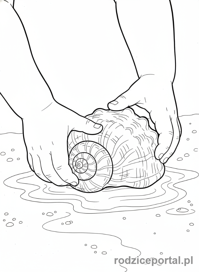 Kolorowanka Plaża Zadania - Zbiera muszelki