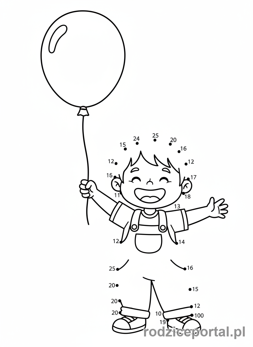 Kolorowanka Połącz Kropki - Dziecko z balonikiem, polacz kropki