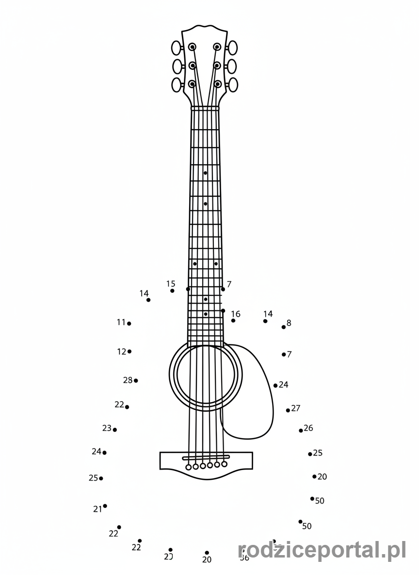 Kolorowanka Połącz Kropki - Gitara akustyczna, polacz kropki