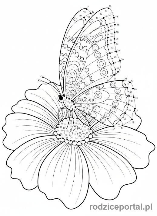 Kolorowanka Połącz Kropki - Motyl na kwiatku, polacz kropki