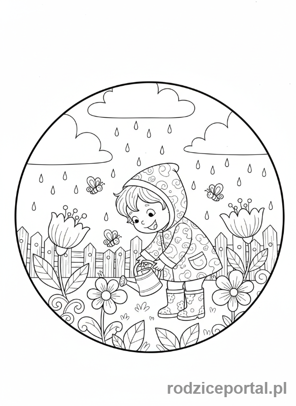 Kolorowanka Podlewanie Kwiatów - Podlewanie kwiatow w deszczu