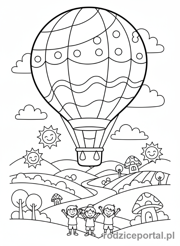 Kolorowanka Podróże - Balon na gorące powietrze