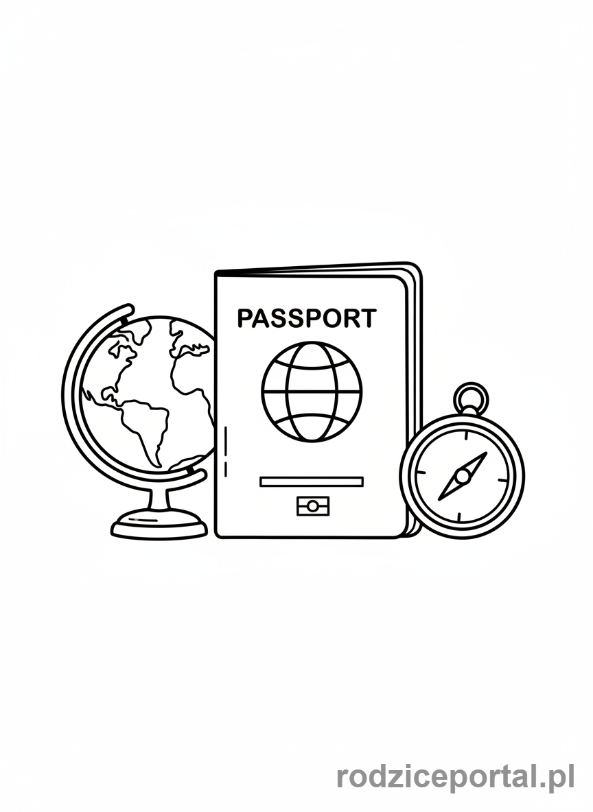 Kolorowanka Podróże - Paszport i globus