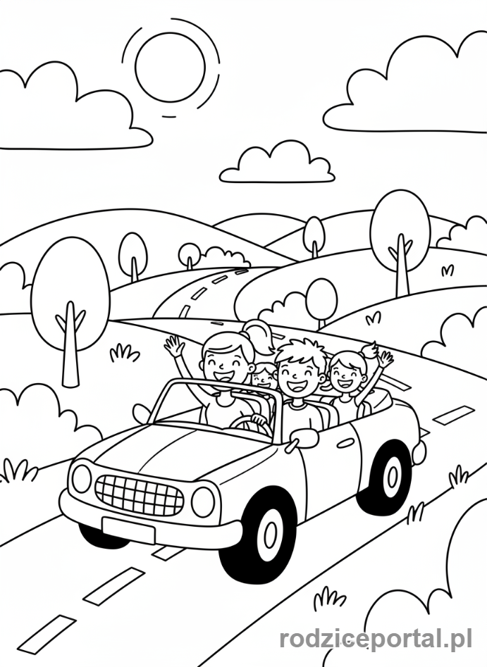 Kolorowanka Podróże - Samochód rodzinny w trasie