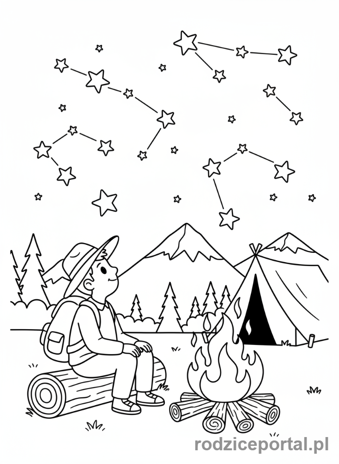 Kolorowanka Podróżnik - Podroznik przy ognisku