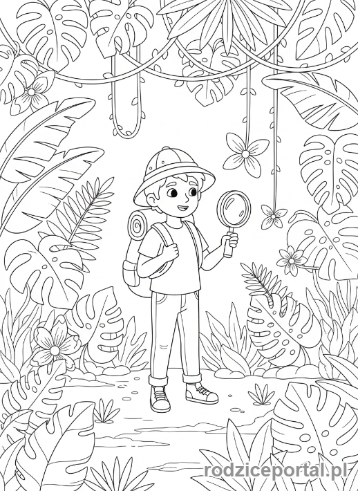 Kolorowanka Podróżnik - Podroznik w dzungli