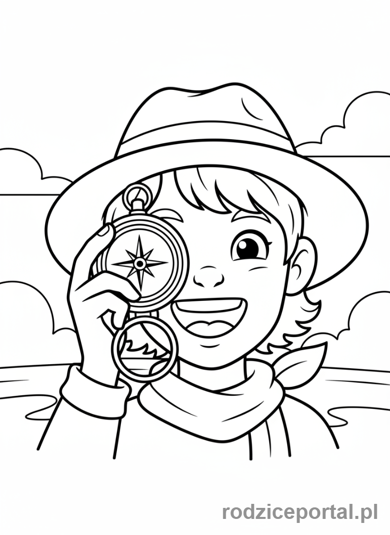 Kolorowanka Podróżnik - Twarz podroznika z kompasem