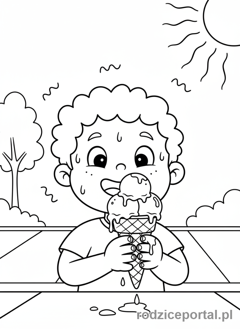 Kolorowanka Pogoda Dla Dzieci - Dziecko je lody w upale