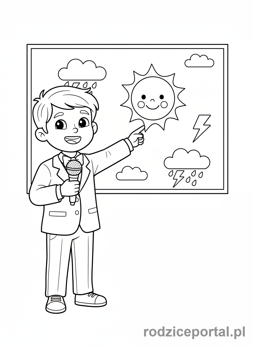 Kolorowanka Pogoda Dla Dzieci - Dziecko prezenter pogody