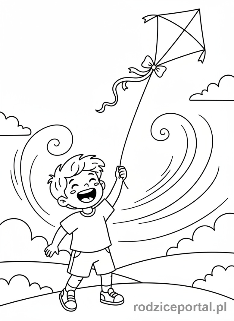 Kolorowanka Pogoda Dla Dzieci - Dziecko puszczające latawiec