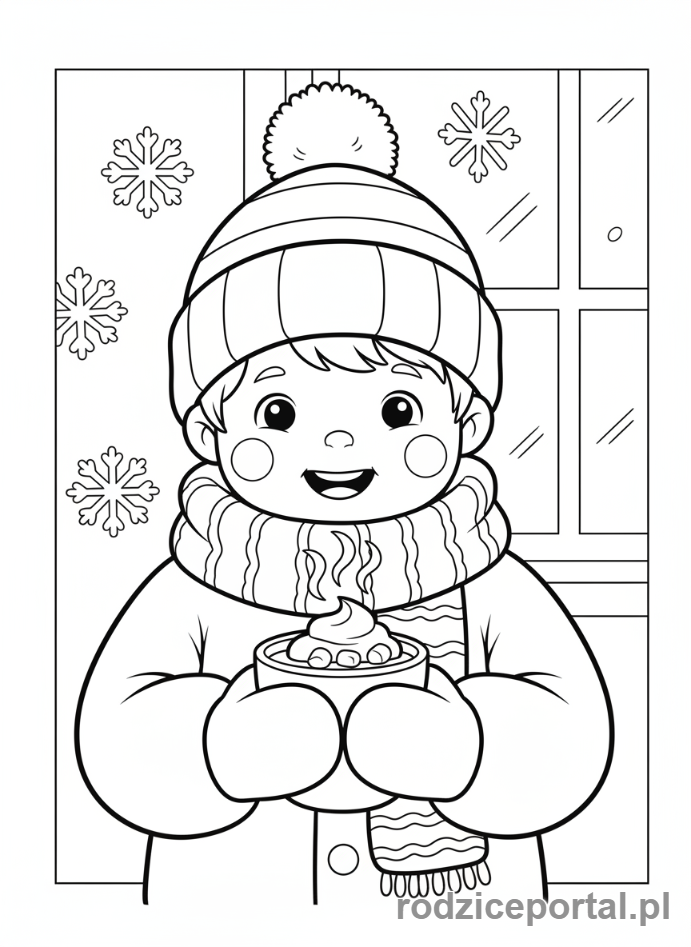 Kolorowanka Pogoda Dla Dzieci - Dziecko w czapce i szaliku